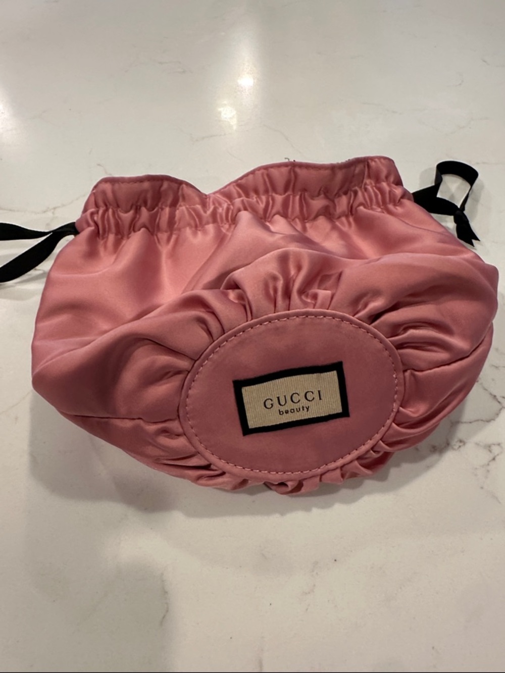 Gucci Beauty Rose Pink Satin Ruched Drawstring Pouch